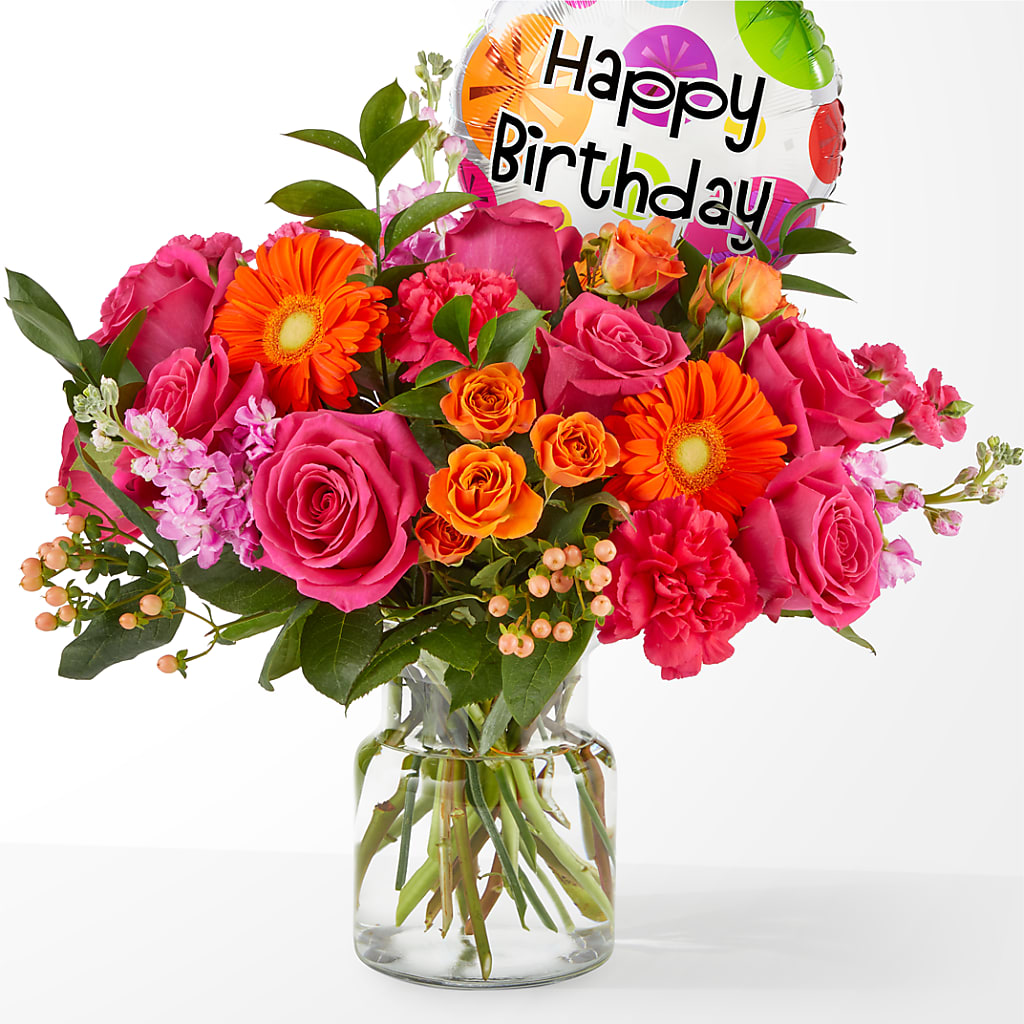 Fiesta Bouquet with Birthday Balloon – The Rusty Willow, Grove OK