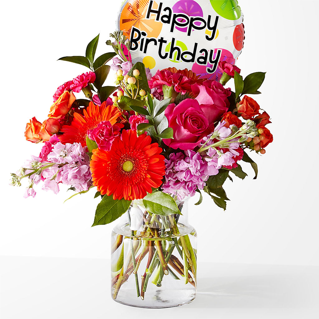 Fiesta Bouquet with Birthday Balloon – The Rusty Willow, Grove OK