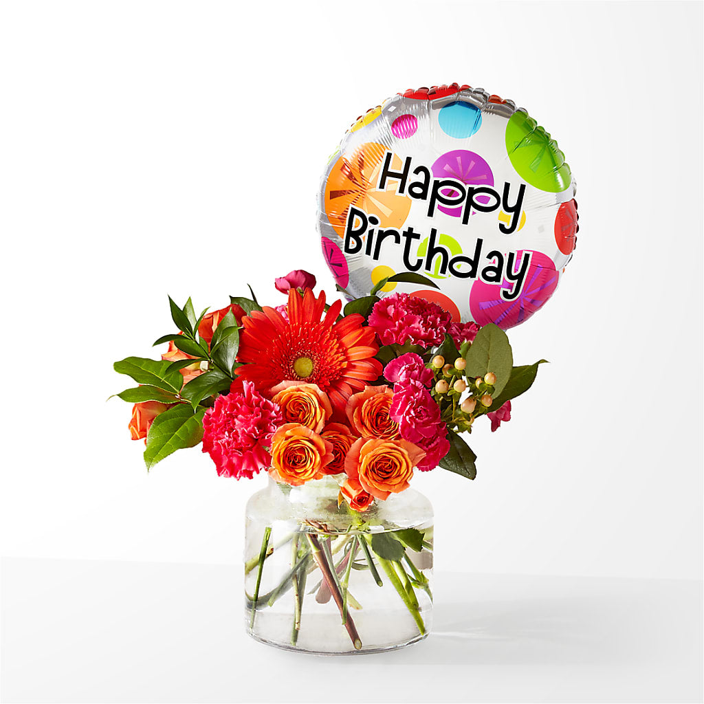 Fiesta Bouquet with Birthday Balloon – The Rusty Willow, Grove OK