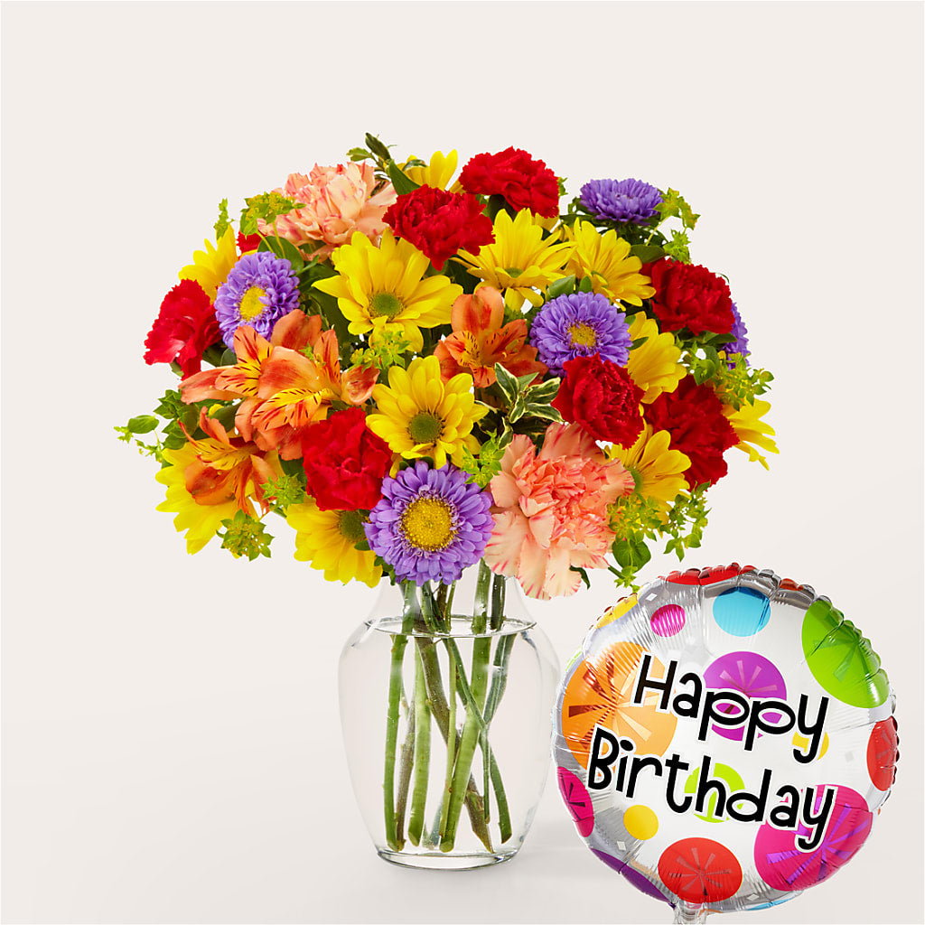 Kaleidoscope Bouquet with Birthday Balloon – The Rusty Willow, Grove OK
