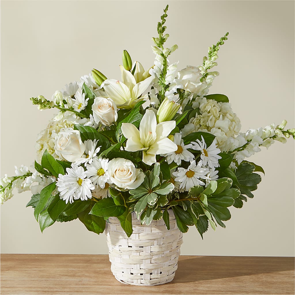 Ivory Elegance Floral Basket – The Rusty Willow, Grove OK