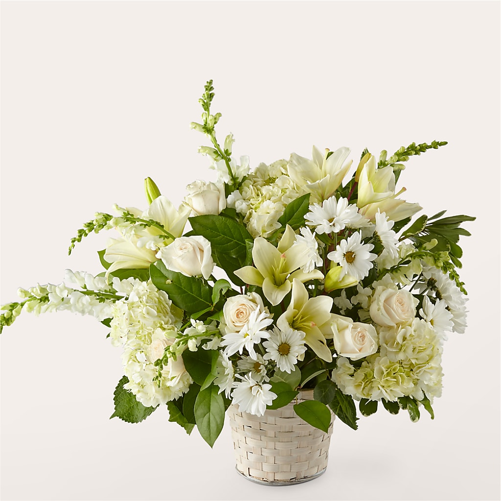 Ivory Elegance Floral Basket – The Rusty Willow, Grove OK