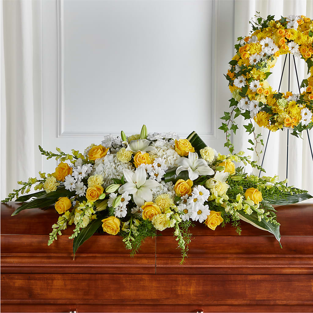 Golden Harmony Casket Spray – The Rusty Willow, Grove OK
