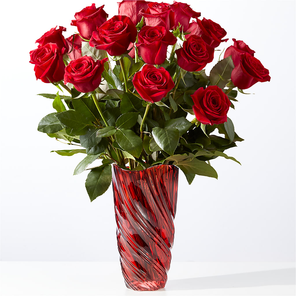 Classic Love Red Rose Bouquet with Luxe Swirl Vase – The Rusty Willow, Grove OK