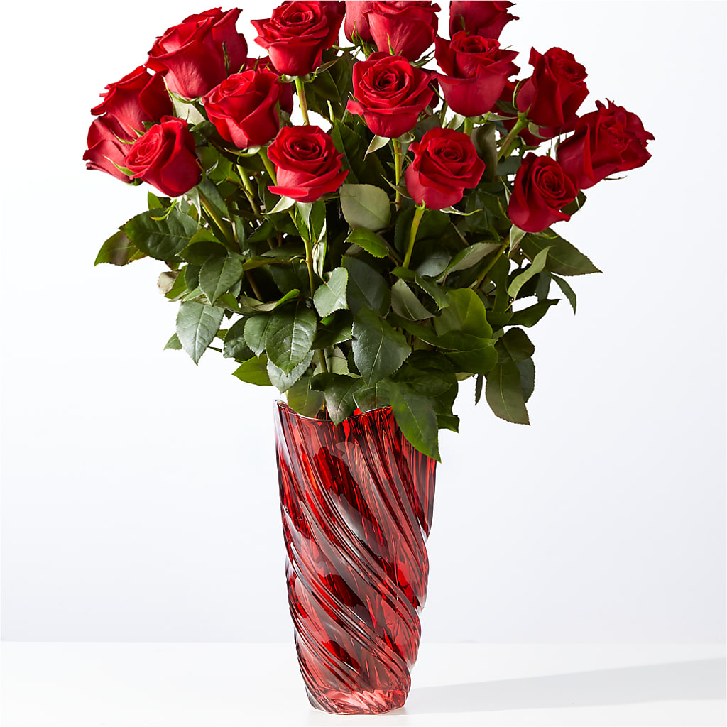 Classic Love Red Rose Bouquet with Luxe Swirl Vase – The Rusty Willow, Grove OK