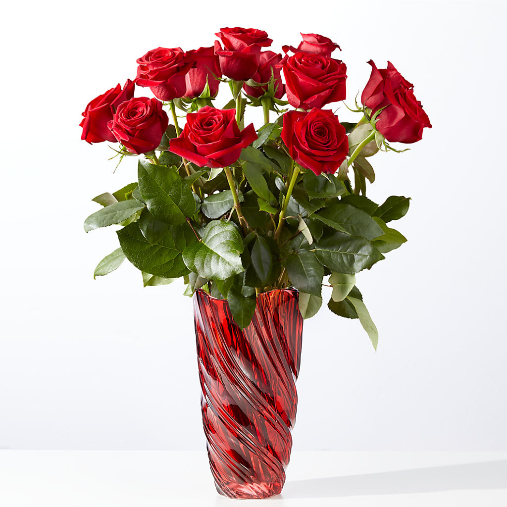 Classic Love Red Rose Bouquet with Luxe Swirl Vase – The Rusty Willow, Grove OK