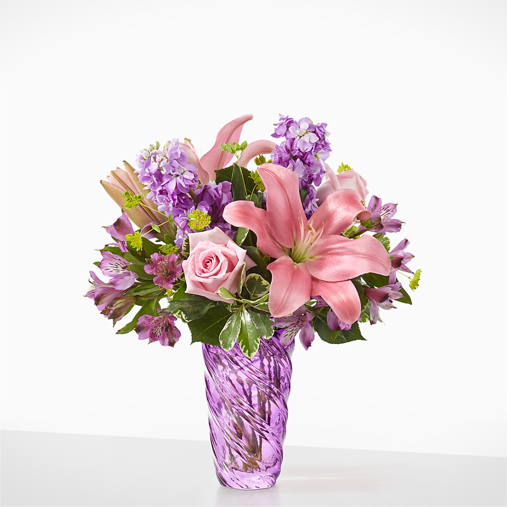 Precious Petals Bouquet with Luxe Swirl Vase – The Rusty Willow, Grove OK