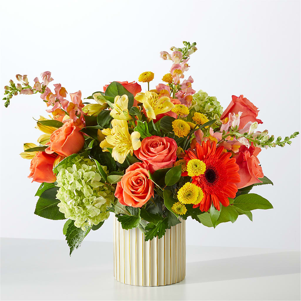 Autumn Sunshine Bouquet with Ivory Vase – The Rusty Willow, Grove OK