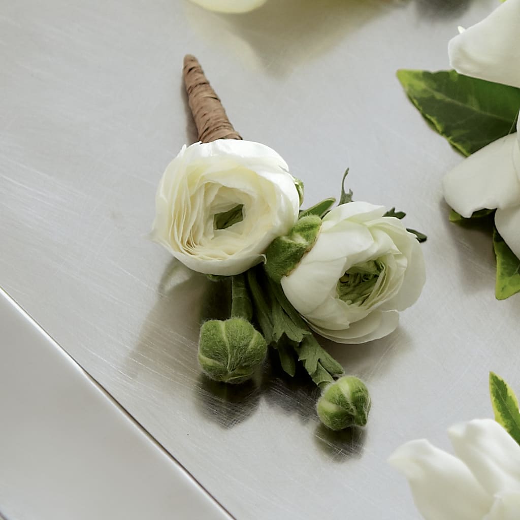 White Ranunculus Boutonniere – The Rusty Willow, Grove OK